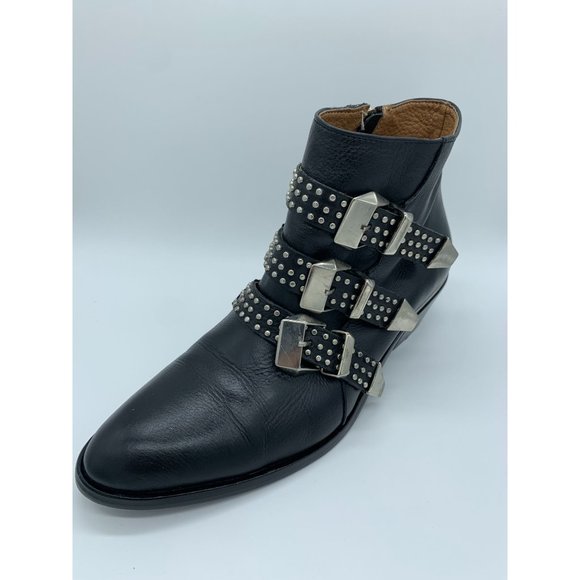 Rapsodia Black Leather Studded Strap Bootie  Size 39 - Picture 1 of 12